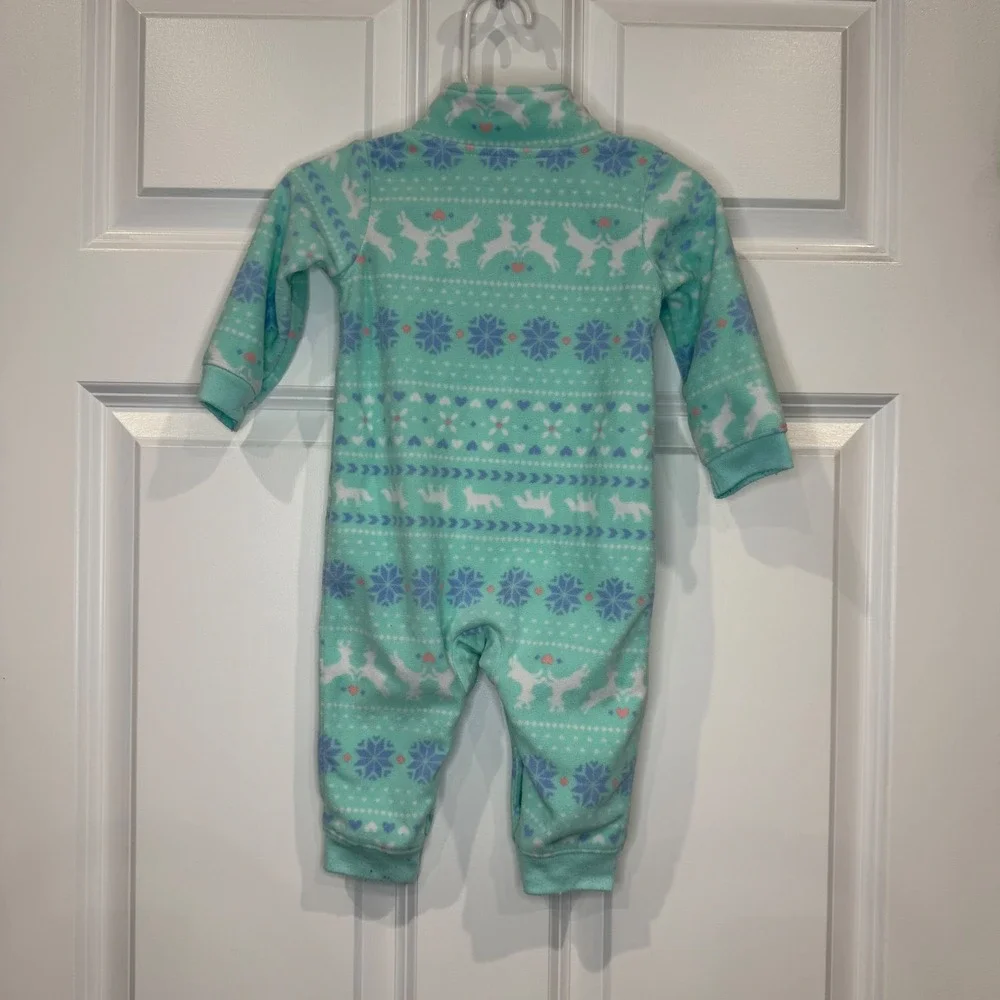 Carters Baby‎ Girl Size 6 Months Fleece Pajamas Sleepsuit Snowflakes Reindeer